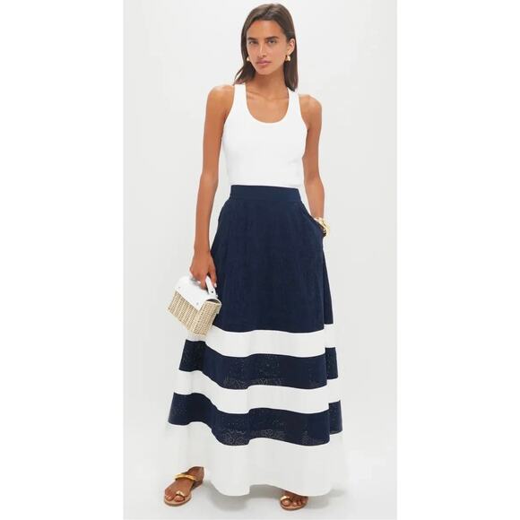 Tuckernuck Dresses & Skirts - Tuckernuck Stripe Eyelet Pocket Maxi Skirt Navy Blue White Size Small NEW